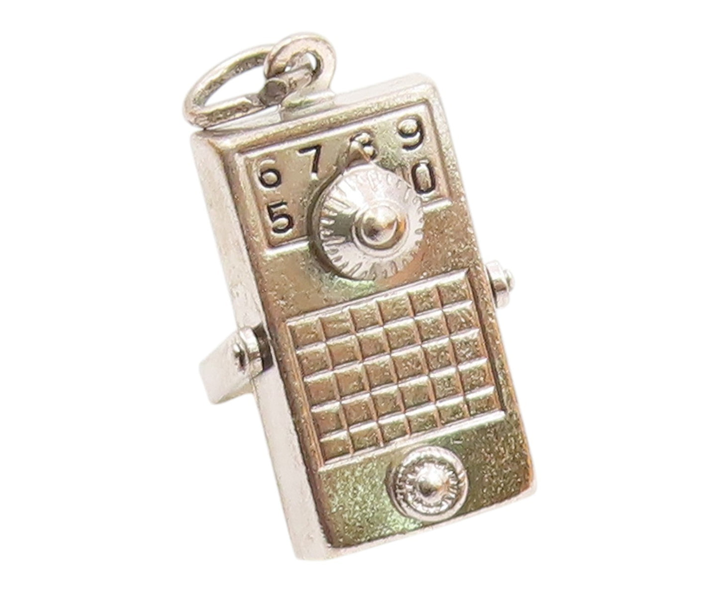 925 Sterling Silver  Vintage Shiny Etched Numbers Square Pendant  PT16910