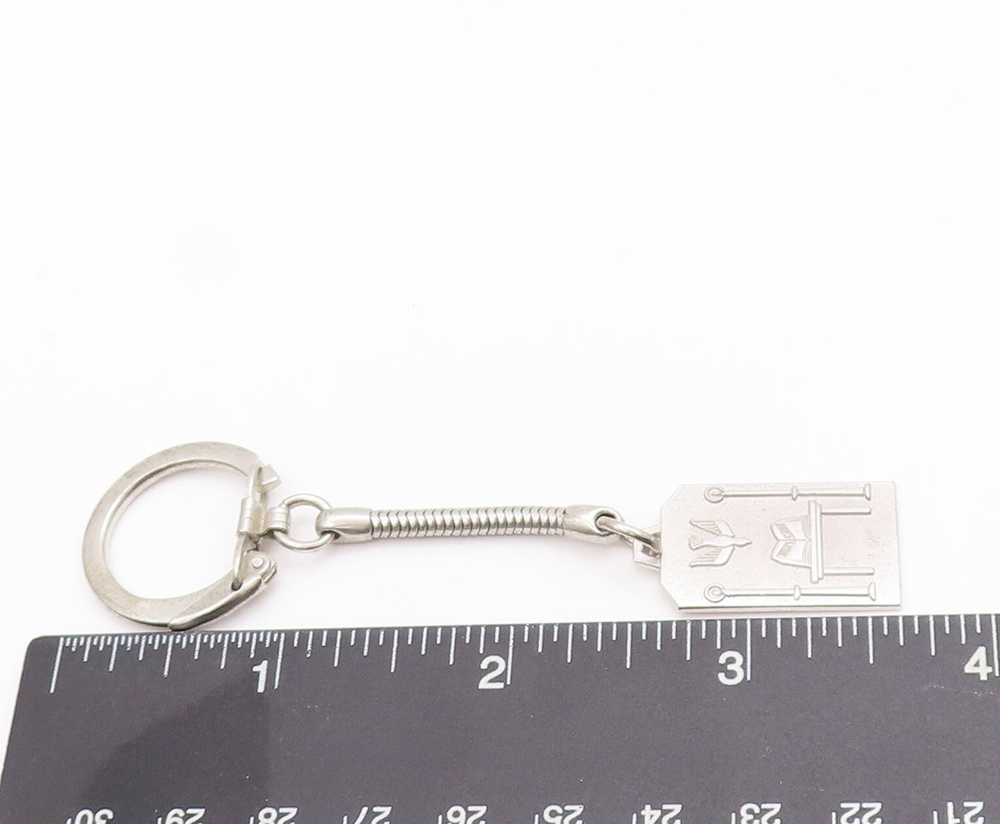 925 Sterling Silver Vintage Key Chain Solid Religious Carved  TR3766