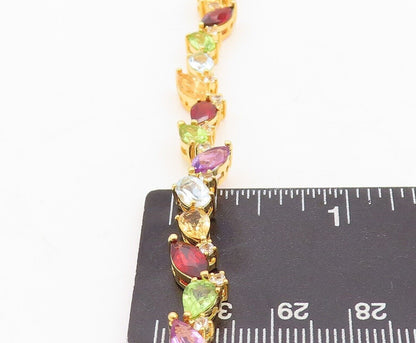 925 Sterling Silver Vintage Bracelet Gold Plated Multi Shape Gemstones  BT10775
