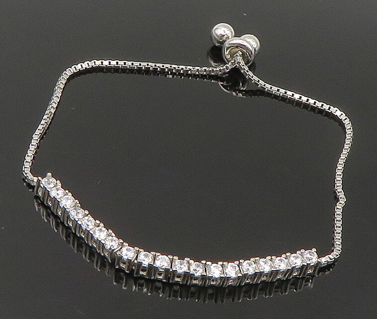 925 Silver  White Cubic Zirconia Adjustable Child Box Chain Bracelet  BT1061