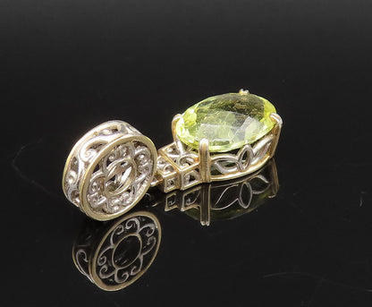 925 Sterling Silver  Vintage Swirl Cutout Yellow Topaz Floral Pendant  PT21861