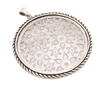925 Sterling Silver Vintage Pendant OR PAZ ISRAEL Stencil Cut Flowers  PT23489