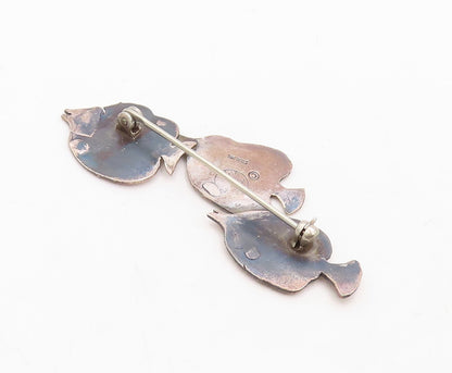 925 Sterling Silver Vintage Brooch Pin GEMW Solid Etched Swimming Fishes BP11254