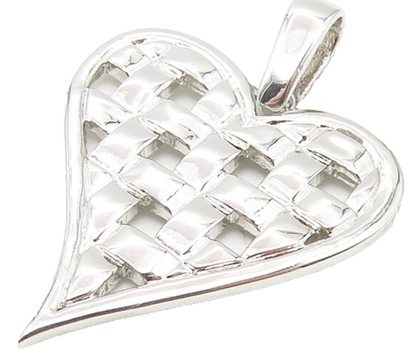 925 Sterling Silver  Shiny Polished Basket Weaved Love Heart Pendant  PT8874