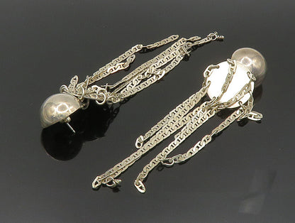 DESIGNER 925 Silver  Vintage Sphere & Chain Link Dangle Earrings  EG11612