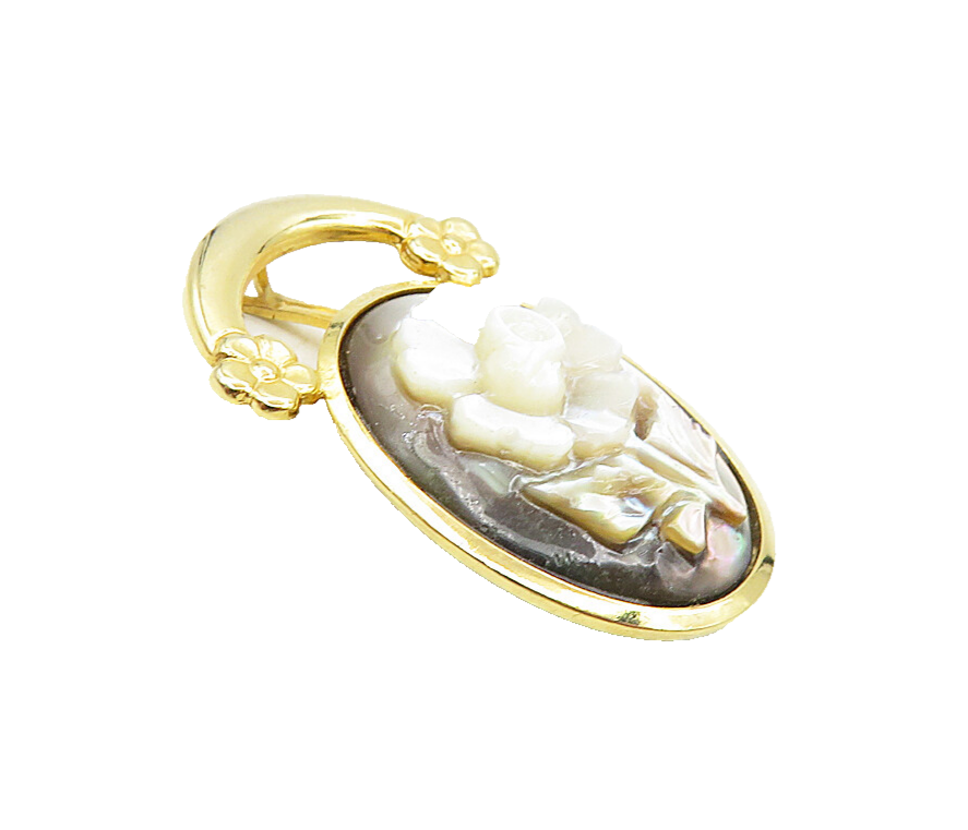 925 Sterling Silver  Mother Of Pearl Floral Gold Plated Drop Pendant  PT6992
