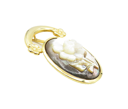 925 Sterling Silver  Mother Of Pearl Floral Gold Plated Drop Pendant  PT6992
