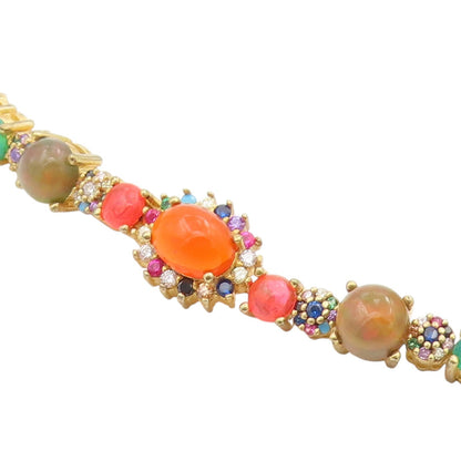 925 Sterling Silver Vintage Bracelet Gold Plated Multi Gemstone Medley  BT11528