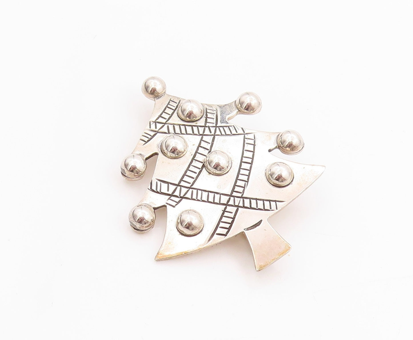 925 Sterling Silver Vintage Brooch Etched Beaded Cutout Christmas Tree  BP11743