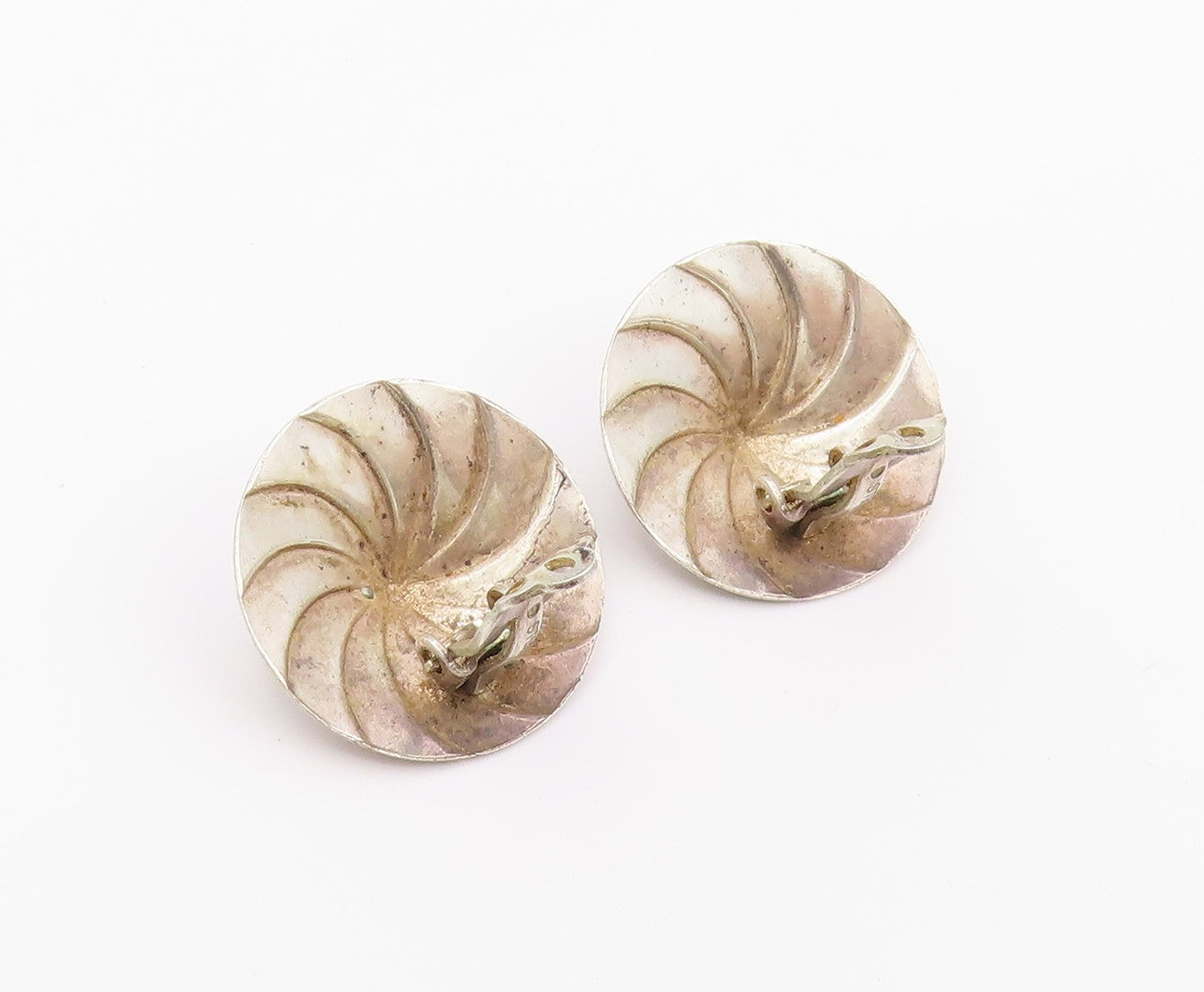 925 Sterling Silver Vintage Earrings Modernist Pinwheel Concho Clip On  EG14468
