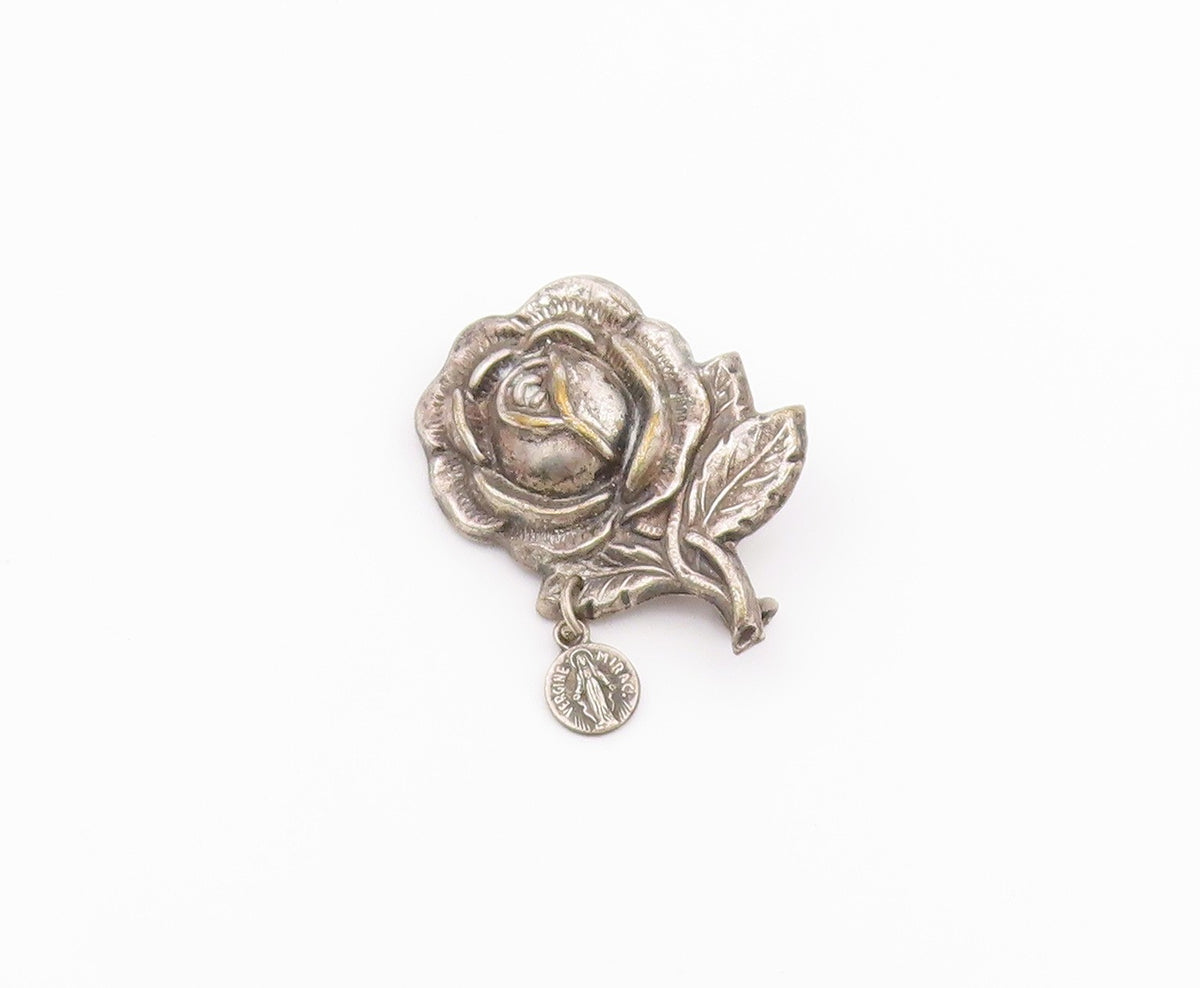 G FROSI 925 Sterling Silver  Vintage Dark Tone Rose Flower Brooch Pin  BP8196