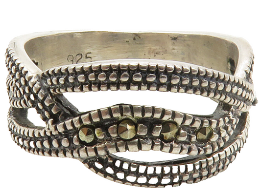 925 Sterling Silver  Vintage Marcasite Split Shank Band Ring Sz 8  RG12834