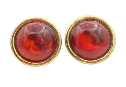 925 Sterling Silver Vintage Earrings Gold Plated Cabochon Amber Studs  EG13795