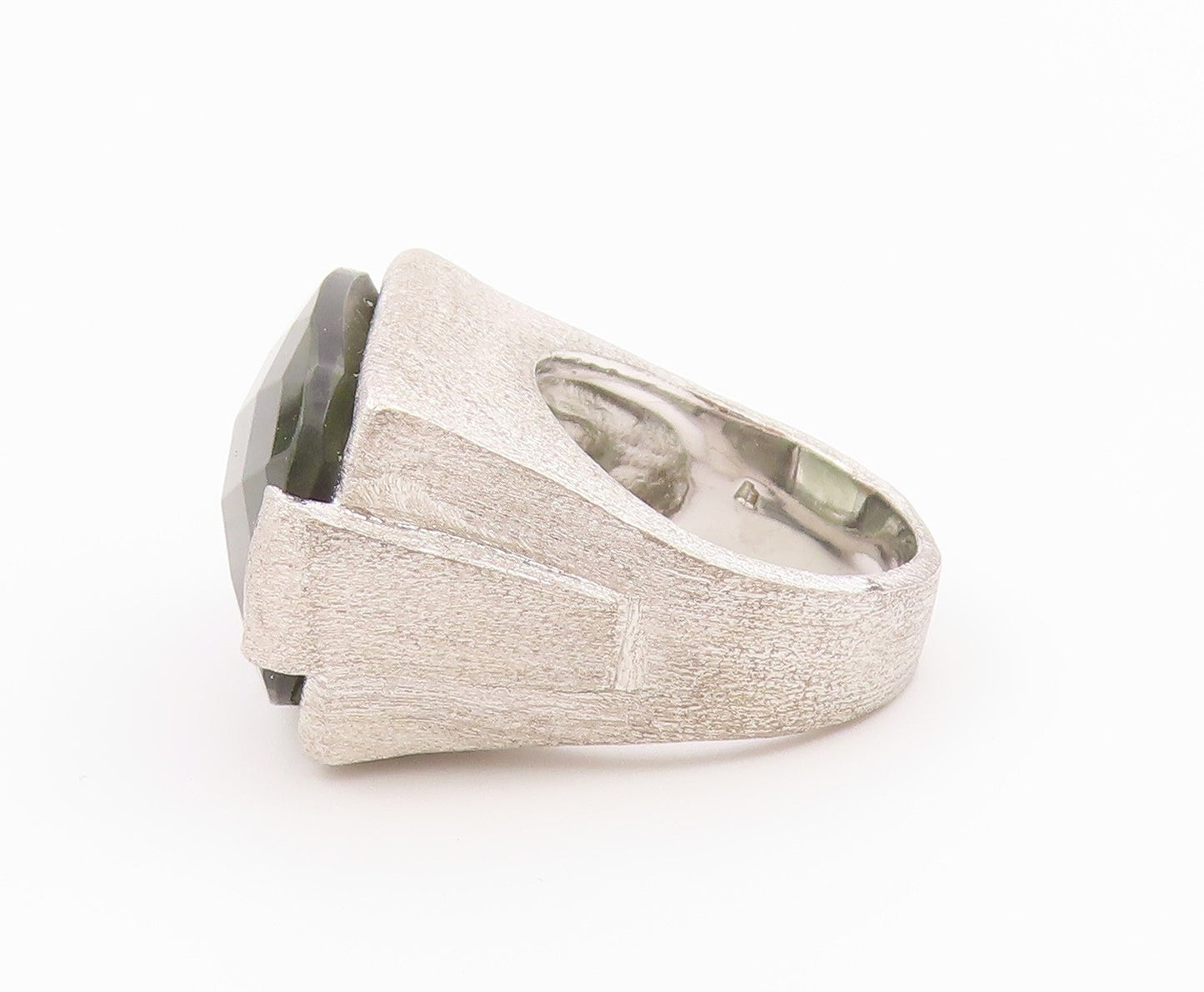 925 Sterling Silver Vintage Ring Faceted Green Amethyst Band  Sz 6  RG36420