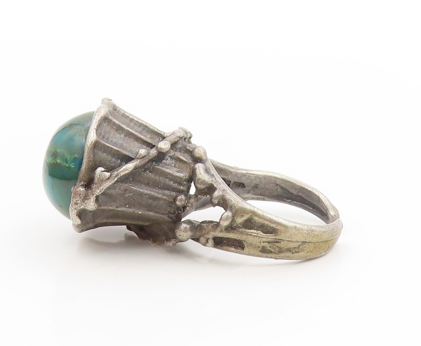 925 Sterling Silver Vintage Ring POLAND Cabochon Turquoise Dome  Sz 7  RG34750