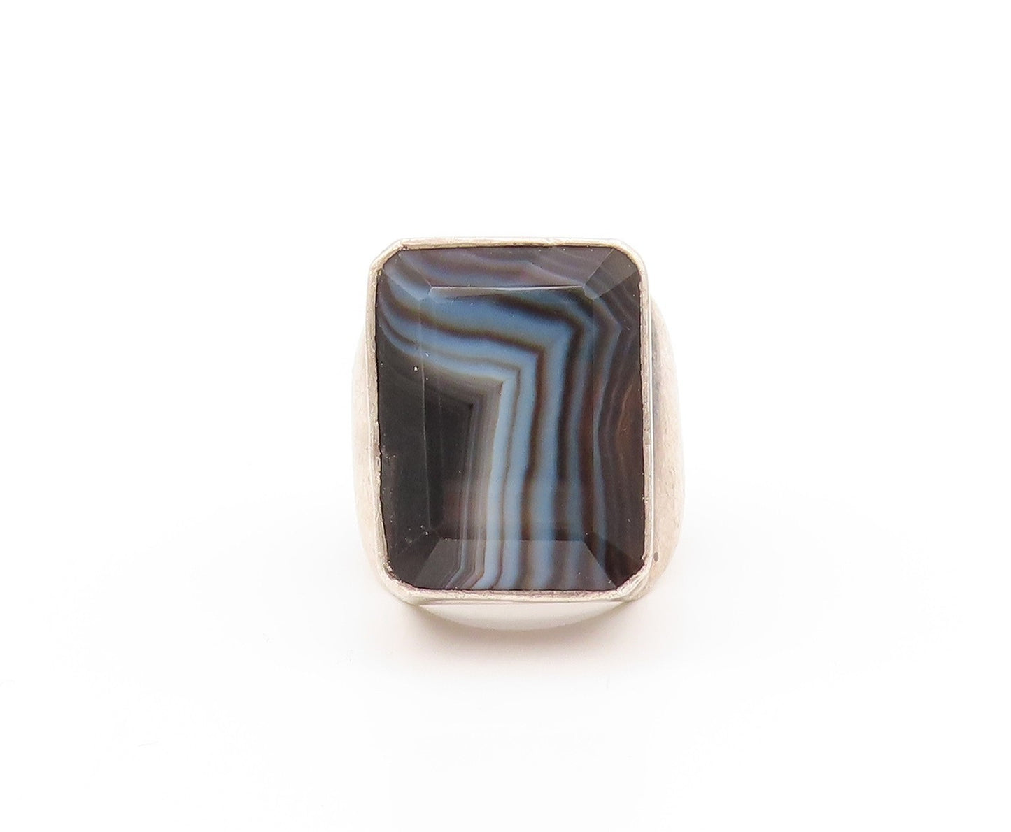 925 Sterling Silver Vintage Ring JANE DIAZ Large Botswana Agate  Sz 7  RG32784