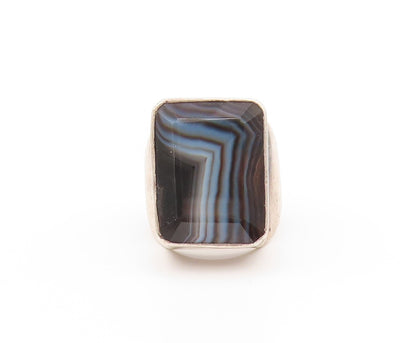 925 Sterling Silver Vintage Ring JANE DIAZ Large Botswana Agate  Sz 7  RG32784