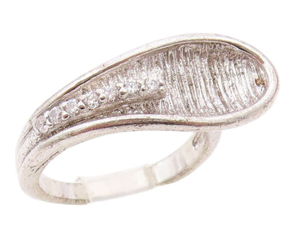 925 Sterling Silver Vintage Ring Modernist CZ Textured Leaf Band  Sz 6  RG36371