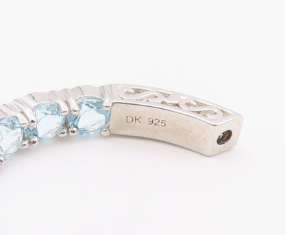 925 Sterling Silver Vintage Earrings Elegant Round Cut Blue Topaz Hoops  EG14454
