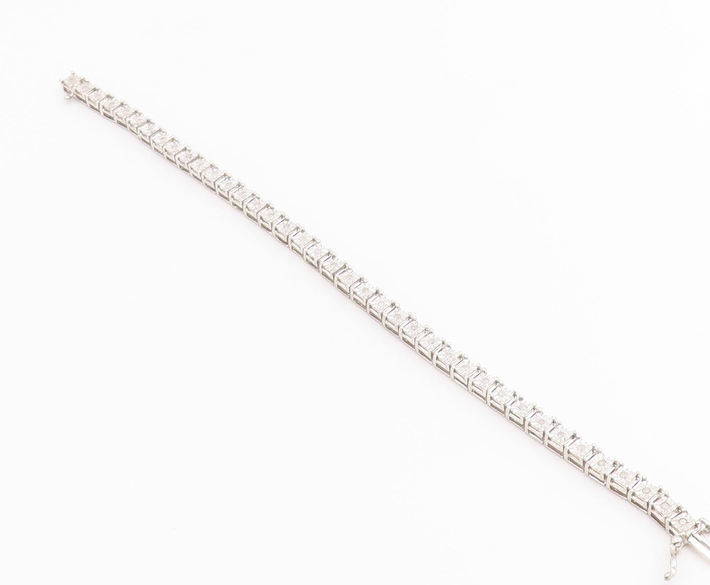 925 Sterling Silver Vintage Bracelet Real Diamonds Square Tennis Link  BT12228