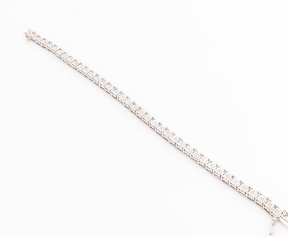 925 Sterling Silver Vintage Bracelet Real Diamonds Square Tennis Link  BT12228