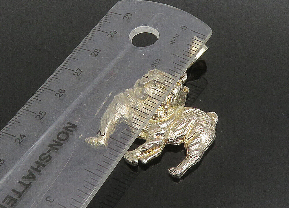 925 Sterling Silver  Vintage Shiny Diamond Cut Bull Dog Motif Pendant  PT19106