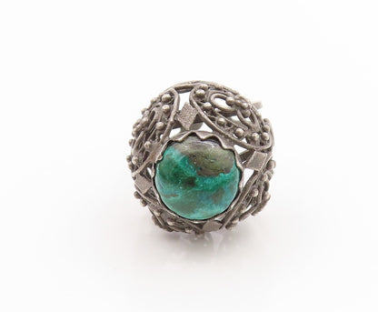 925 Sterling Silver Vintage Ring ISRAEL Turquoise Openwork Dome  Sz 8  RG34749