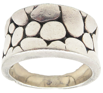 925 Sterling Silver  Vintage Shiny Cobbled Concave Band Ring Sz 7  RG11120