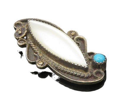 NAVAJO 925 Silver  Vintage Mother Of Pearl & Turquoise Swirl Pendant  PT13196