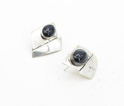 925 Sterling Silver  Vintage Cabochon Cut Black Onyx Drop Earrings  EG4150