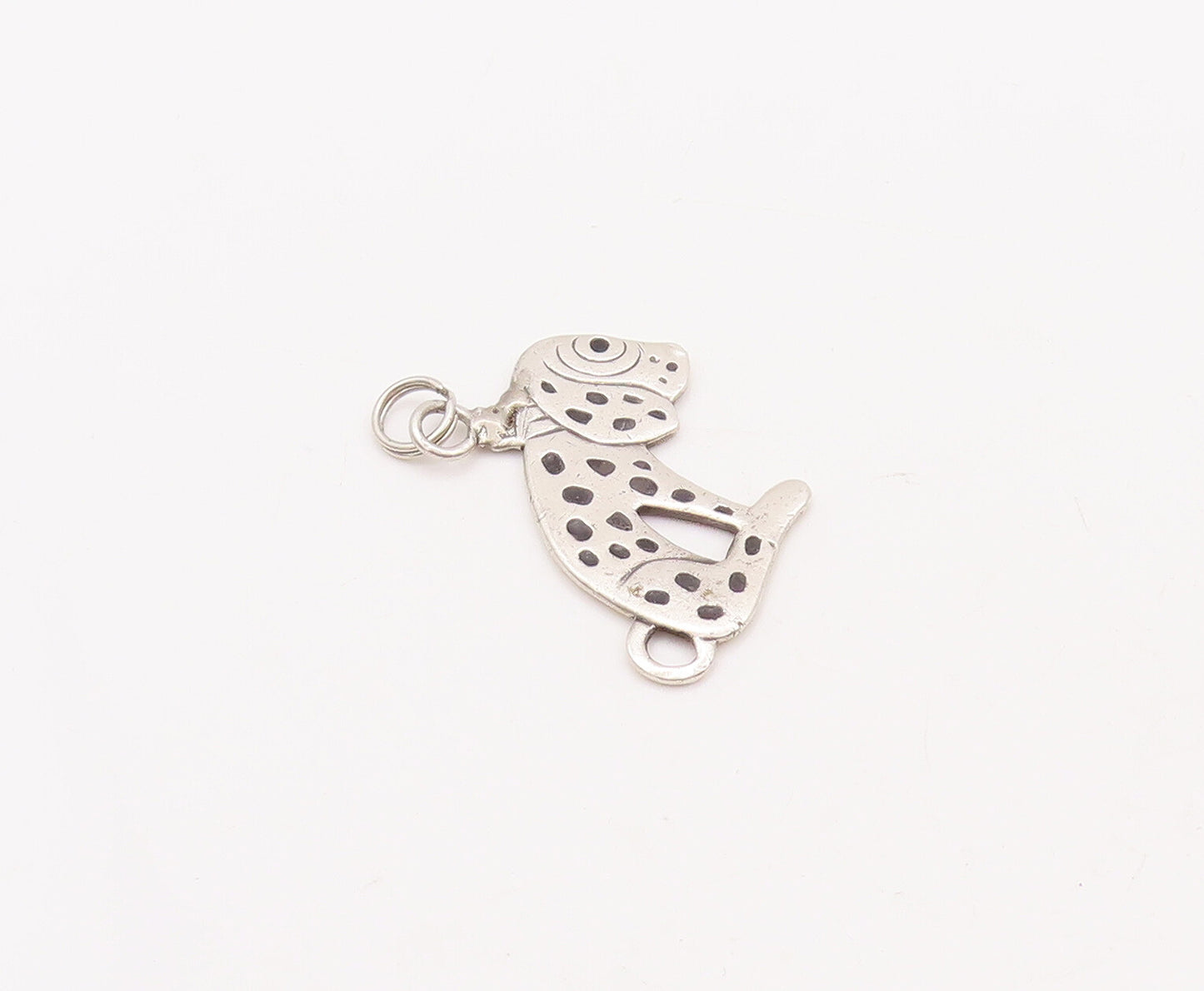 925 Sterling Silver Vintage Pendant Solid Carved Sad Dotted Dog  PT23178