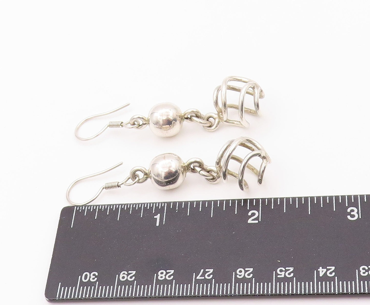 925 Sterling Silver Vintage Earrings Modernist Designer Drop Dangling  EG13505
