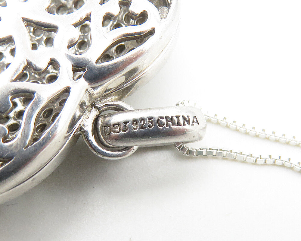925 Sterling Silver  Vintage Genuine Diamonds Locket Necklace (OPENS)  NE2004