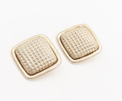 MEXICO 925 Silver  Vintage Brutalist Raised Edged Square Earrings  EG12646