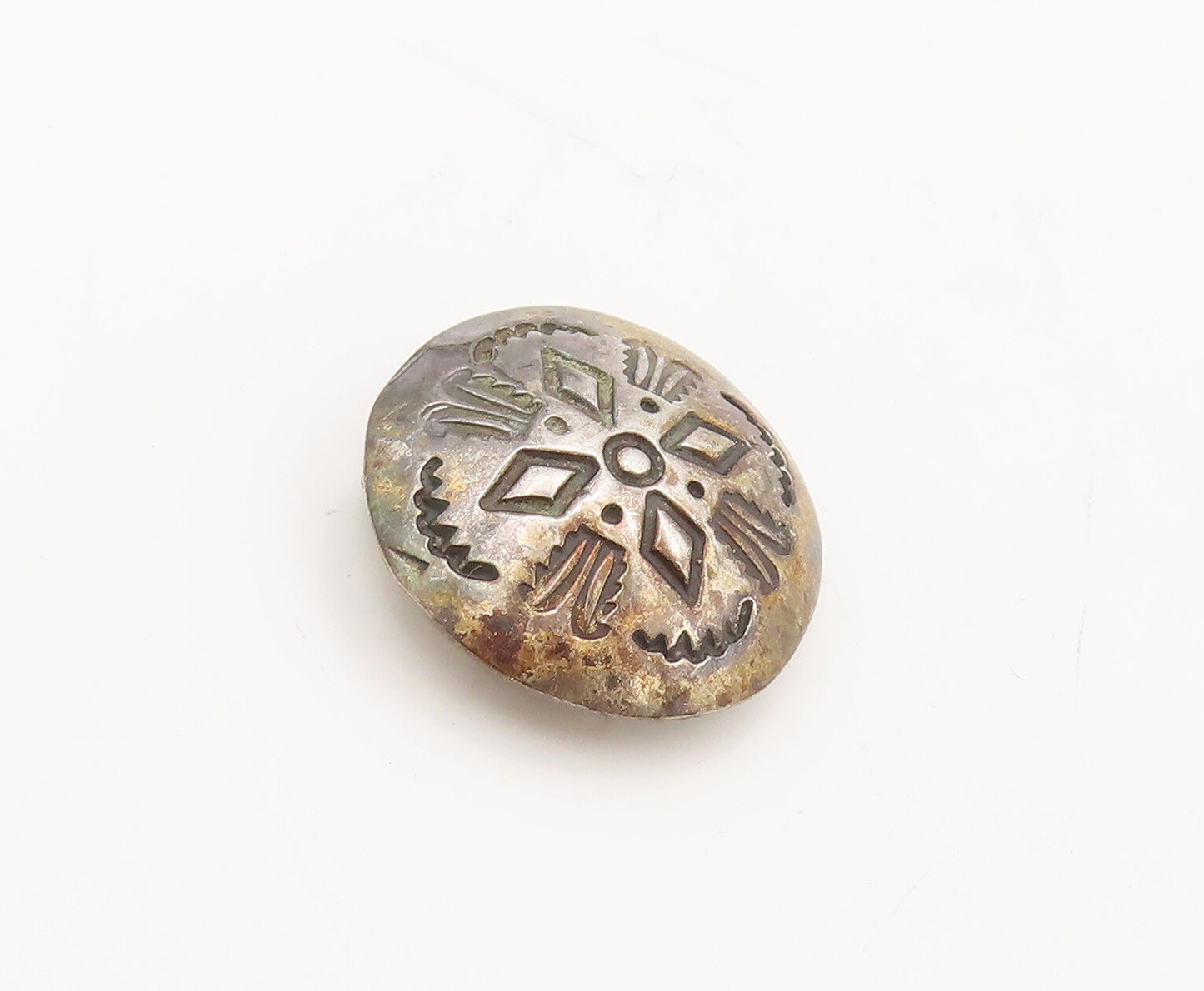 NAVAJO 925 Sterling Silver Vintage Carved Southwestern Button Cover TR3673