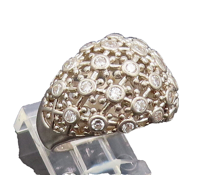 ESPO 925 Sterling Silver  Vintage Webbed Beaded Topaz Broad Ring Sz 7  RG27468
