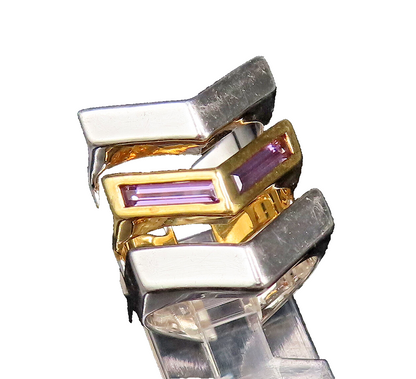 925 Silver  Vintage Two Tone Open Pointed Amethyst Solid Ring Sz 6.5  RG25731