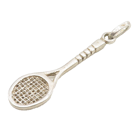 925 Sterling Silver  Vintage Tennis Racket Sports Motif Drop Pendant  PT15116
