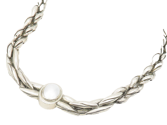 MICHAEL DAWKINS 925 Silver  Vintage Pearl Dome Twist Chain Necklace  NE2814