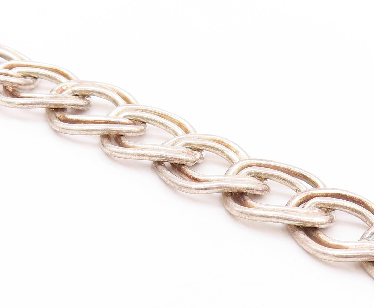 925 Sterling Silver Vintage Bracelet Brutalist Double Linked Rings Band  BT11281