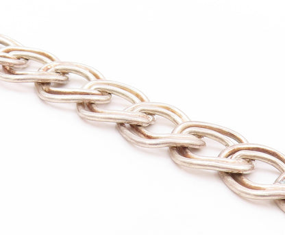 925 Sterling Silver Vintage Bracelet Brutalist Double Linked Rings Band  BT11281