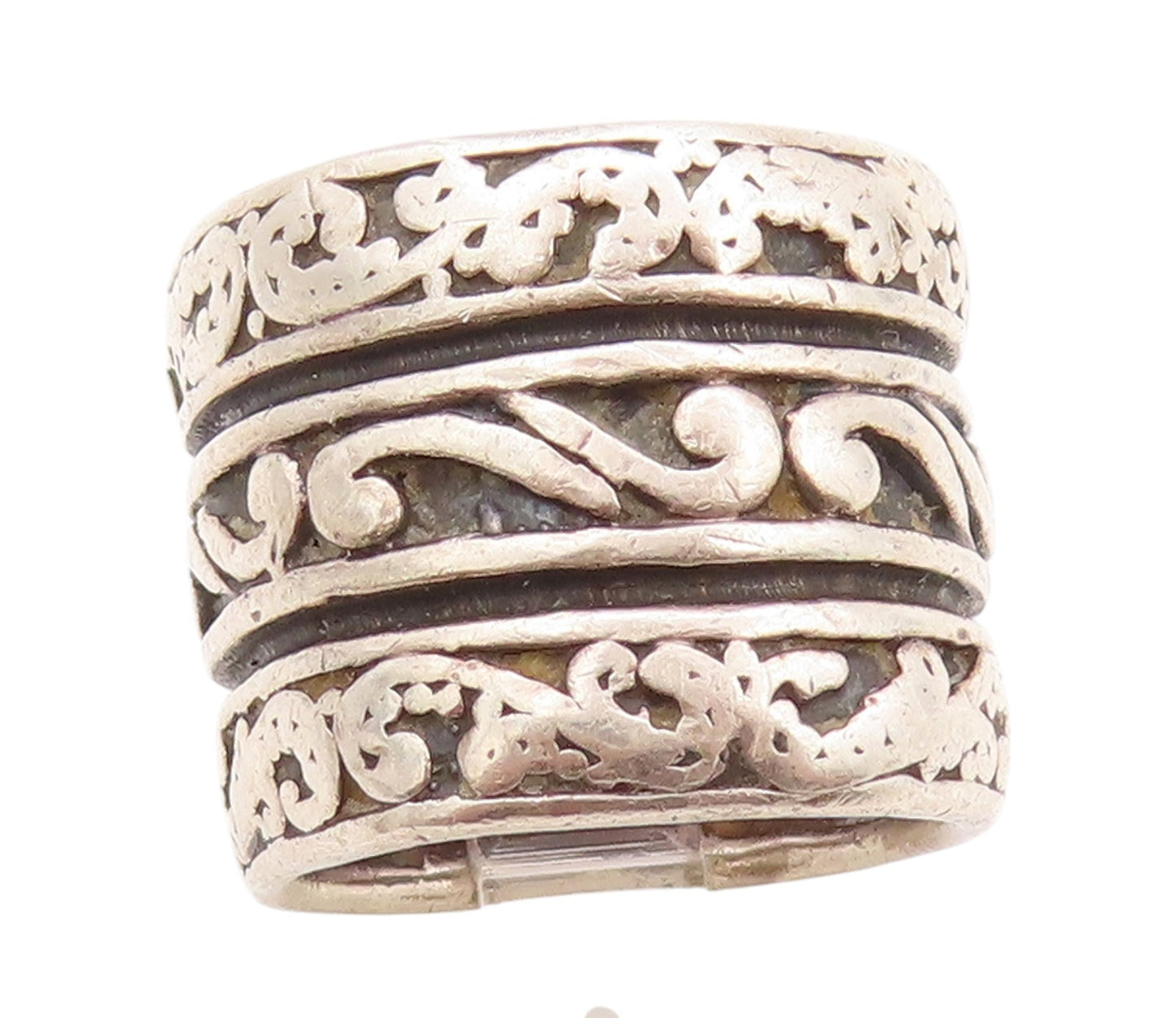 925 Sterling Silver Vintage Ring Large Swirly Design Carved  Sz 5  RG32700