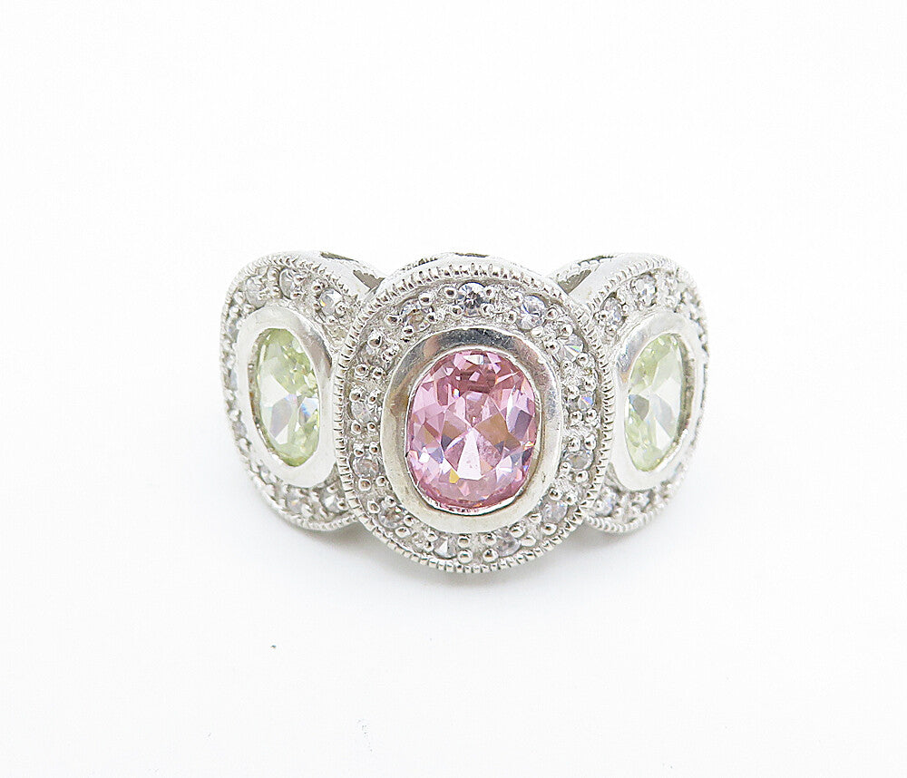 925 Sterling Silver  Multi Color Oval Cut Sapphire Band Ring Sz 6  RG7599