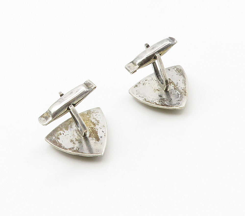 925 Sterling Silver  Vintage Raised Statue Detail Triangle Cufflinks  TR2153