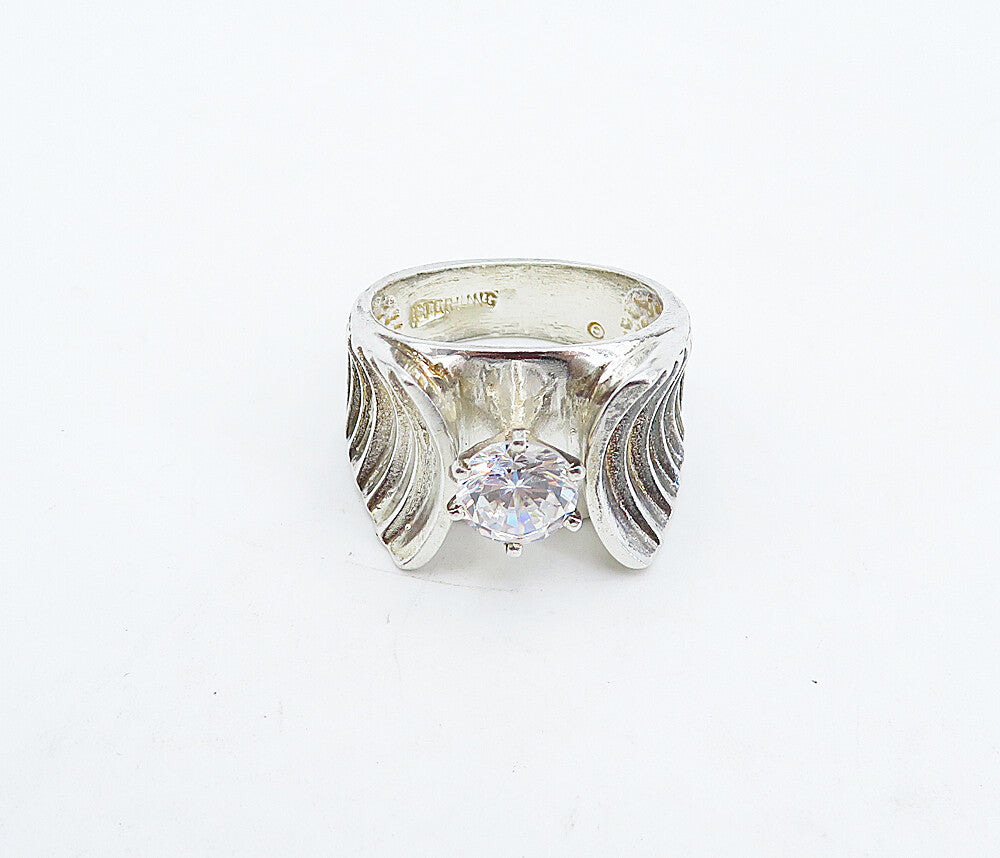 925 Sterling Silver  Vintage Cubic Zirconia Solitaire Ring Sz 7.5  RG4918
