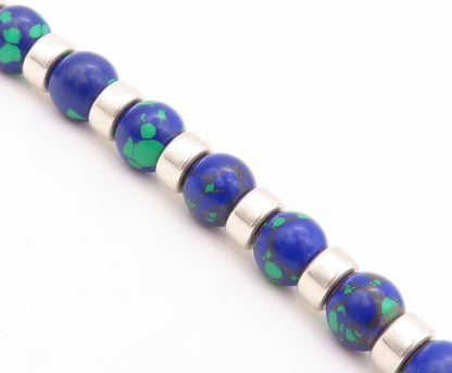 925 Sterling Silver Vintage Necklace NAVAJO Azurite & Liquid Chain  NE4367