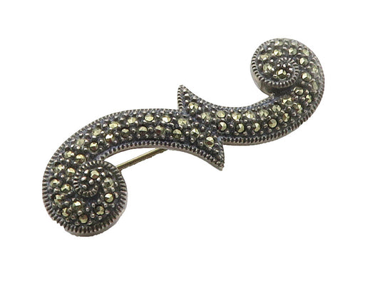 JUDITH JACK 925 Silver  Vintage Sparkling Marcasite Swirl Brooch Pin  BP6080
