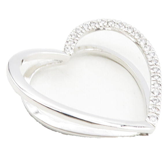 925 Sterling Silver  Sparkling White Topaz Open Love Heart Pendant  PT6486