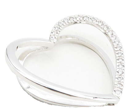 925 Sterling Silver  Sparkling White Topaz Open Love Heart Pendant  PT6486