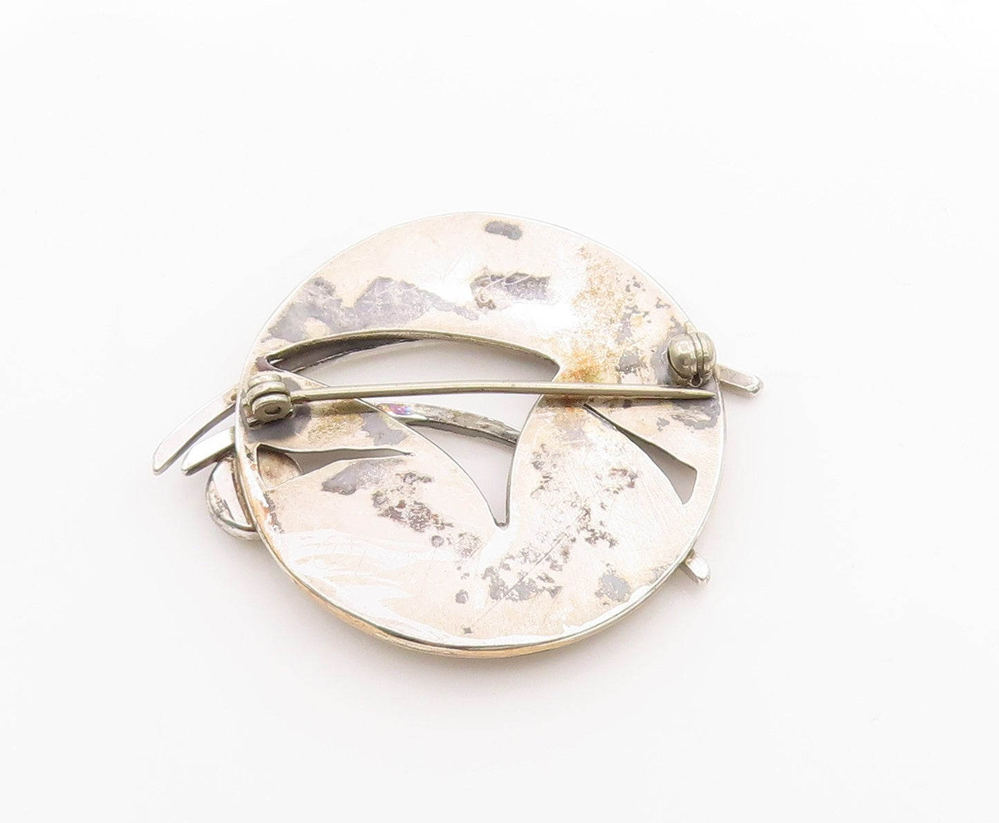925 Sterling Silver Vintage Brooch Opal Gold Plated Celestial Design  BP11777